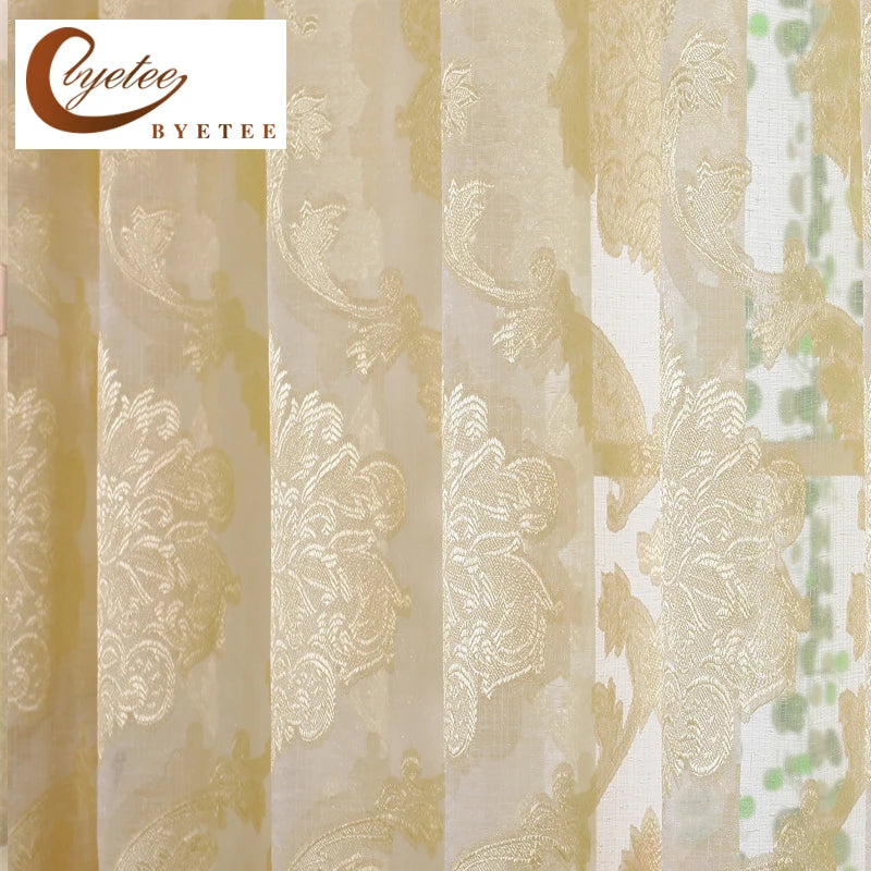 Yellow Curtain For Living Room Jacquared Sheer Tulle for Kitchen Door Organza Bedroom Curtains Voile Custom Made