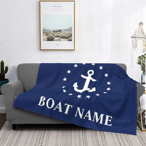 Customizable Dark Blue Nautical Anchor Blanket