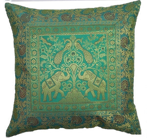 Decorative Square Cushion Pillow Cover (from India) Brocade Silk 16"x16" - Brown - The White Rose USA