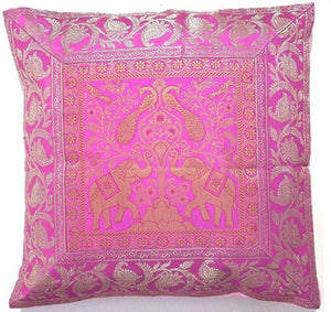 Decorative Square Cushion Pillow Cover (from India) Brocade Silk 16"x16" - Brown - The White Rose USA