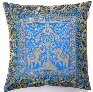 Decorative Square Cushion Pillow Cover (from India) Brocade Silk 16"x16" - Brown - The White Rose USA