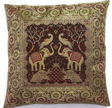 Decorative Square Cushion Pillow Cover (from India) Brocade Silk 16"x16" - Brown - The White Rose USA