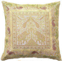 Decorative Square Cushion Pillow Cover (from India) Brocade Silk 16"x16" - Brown - The White Rose USA