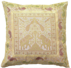 Decorative Square Cushion Pillow Cover (from India) Brocade Silk 16"x16" - Brown - The White Rose USA