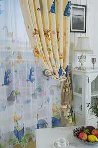 Installation Looks of Disney Pooh and Tiger Yellow Tulle Window Curtains for Kids Room