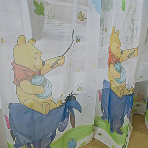 Close up of Disney Pooh and Tiger Yellow Tulle Window Curtains for Kids Room