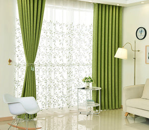 Modern Green Faux Tulle, Cotton Curtains and Drapes