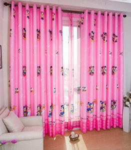 Disney Pink Minnie Mouse Curtain - shown over a window with a Minnie Mouse tulle backing