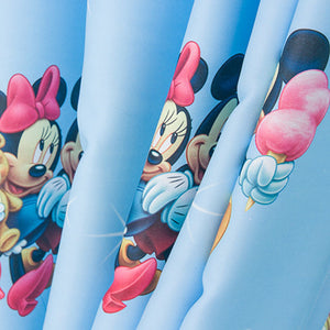 Pattern Print Close up showing Blue Mickey Mouse Curtain