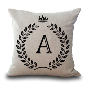 Designer Crown Letter Cotton Linen Square PillowCase Cushion Cover 17" - The White Rose USA