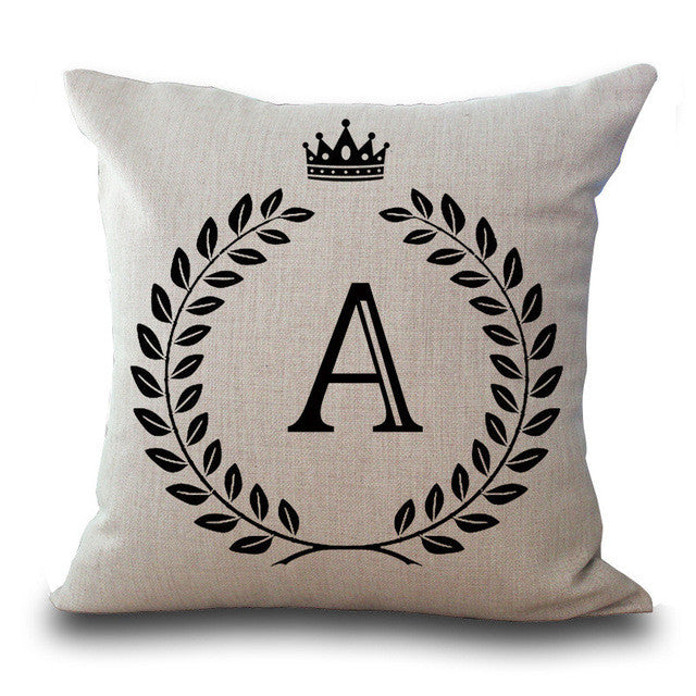 Designer Crown Letter Cotton Linen Square PillowCase Cushion Cover 17