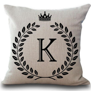 Designer Crown Letter Cotton Linen Square PillowCase Cushion Cover 17" - The White Rose USA