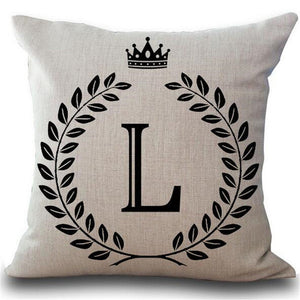 Designer Crown Letter Cotton Linen Square PillowCase Cushion Cover 17" - The White Rose USA