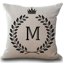 Designer Crown Letter Cotton Linen Square PillowCase Cushion Cover 17" - The White Rose USA