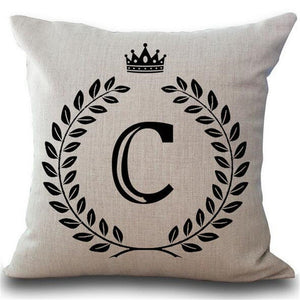 Designer Crown Letter Cotton Linen Square PillowCase Cushion Cover 17" - The White Rose USA