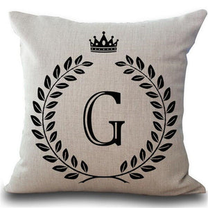 Designer Crown Letter Cotton Linen Square PillowCase Cushion Cover 17" - The White Rose USA