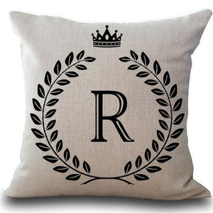 Designer Crown Letter Cotton Linen Square PillowCase Cushion Cover 17" - The White Rose USA