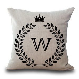 Designer Crown Letter Cotton Linen Square PillowCase Cushion Cover 17" - The White Rose USA