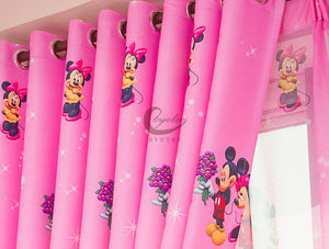 Close up view of top of the Pink Minnie Mouse Curtain