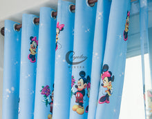 Close up of the top of the Blue Mickey Mouse Curtain - shown variant with Rings Top