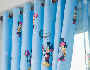 Close up of the top of the Blue Mickey Mouse Curtain - shown variant with Rings Top