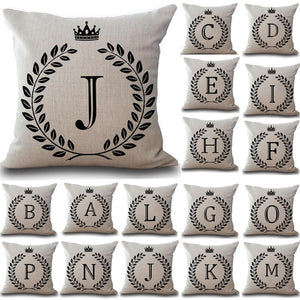 Designer Crown Letter Cotton Linen Square PillowCase Cushion Cover 17" - The White Rose USA