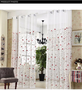 Embroidered Floral White Tulle Curtains