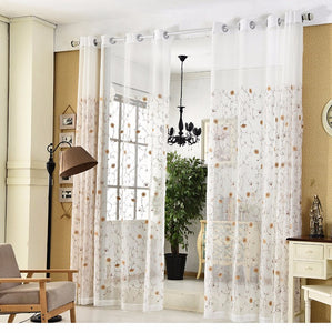 Embroidered Floral White Tulle Curtains