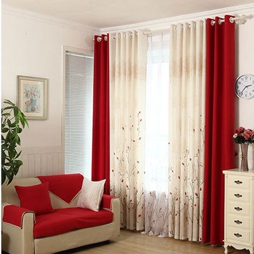 Modern Rustic Red Cherry Faux Cotton Curtains Tulle Drapes