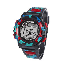 Side view of HONHX digital sports watch in red color