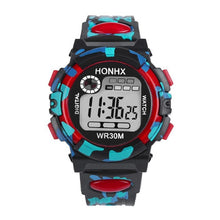 Front view of HONHX digital sports watch in red color