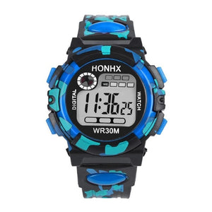 Front view of HONHX digital sports watch in Blue color