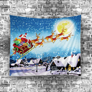 Decorative Flying Christmas Santa Sleigh Tapestry, Wall Hanging, Bed Sheet