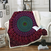 Quad Bohemian Round Mandala Sherpa Fleece Throw Blanket