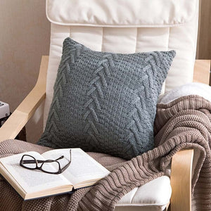 Grey knitted throw pillow cover